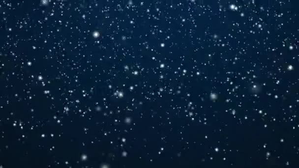 冬の休日や冬の背景 濃い青の背景に降る白い雪 雪の結晶ボケや雪の粒子は クリスマスや雪の休日のデザインのための抽象的な雪のシーンとして — ストック動画