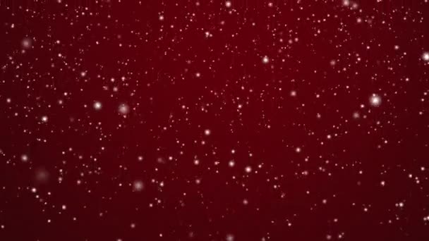 寒假和寒假的背景 雪白的雪落在喜庆的红色背景上 雪花飞舞 微粒成为圣诞节 情人节和雪天设计的抽象雪景 — 图库视频影像