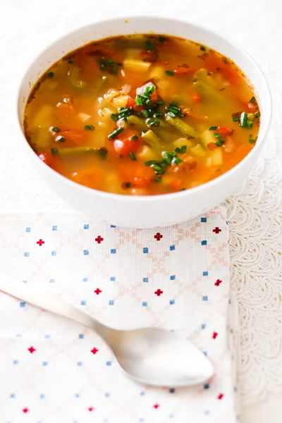 Hot Vegetable Soup Bowl Comfort Food Homemade Meal Concept — Stock Photo, Image