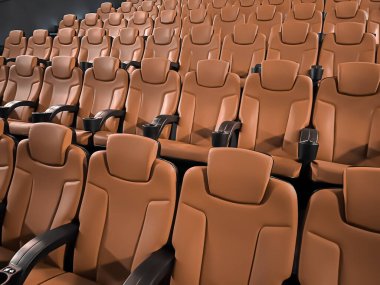 Sinema ve eğlence, TV şovu için boş kahverengi sinema koltukları ve film endüstrisi markalaşması