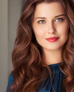 Güzellik ve kadınlık, uzun saç stili ve doğal portresi olan güzel bir kadın.