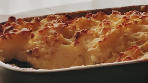 Mâncare Confortabilă Bucătăria Tradițională Engleză Plăcintă Pește Copt Cuptor Idee — Videoclip de stoc