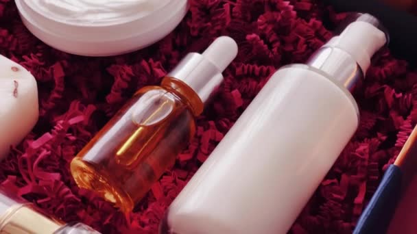 Güzellik Kutusu Abonelik Paketi Lüks Cilt Bakım Ürünleri Spa Kozmetik — Stok video