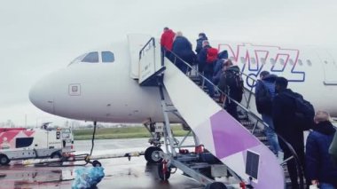 Luton, Bedfordshire, England, United Kingdom circa January 2023: Wizz Air plane at London Luton Airport