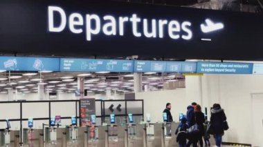 Luton, Bedfordshire, England, United Kingdom circa January 2023: Departures and check-in at London Luton Airport