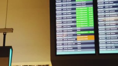 Luton, Bedfordshire, England, United Kingdom circa January 2023: Departures board screen at London Luton Airport