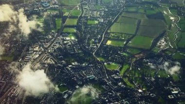 Aerial view of the English countryside landscape, rural nature and towns in England, United Kingdom.