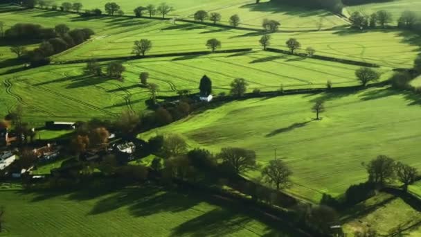Aerial View Rolling Hills English Countryside Landscape Beautiful Nature Rural — Stock video