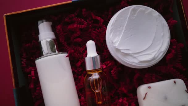 Beauty Box Abonnemang Paket Och Lyxiga Hudvårdsprodukter Spa Och Kosmetisk — Stockvideo