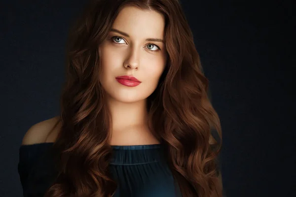 Beauty Makeup Skincare Face Portrait Beautiful Woman Long Hairstyle Black Stock Picture