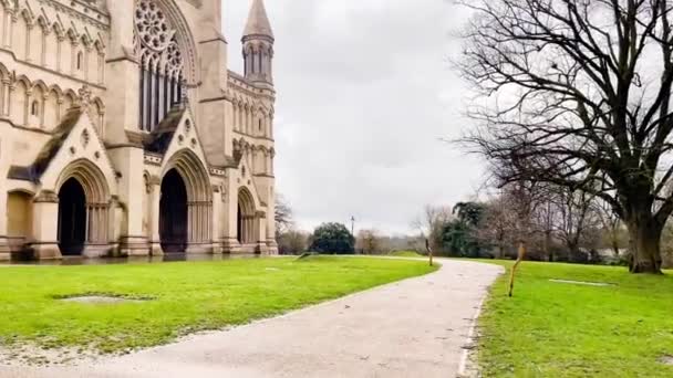 Piękna Katedra Albana Anglii Wielka Brytania — Wideo stockowe