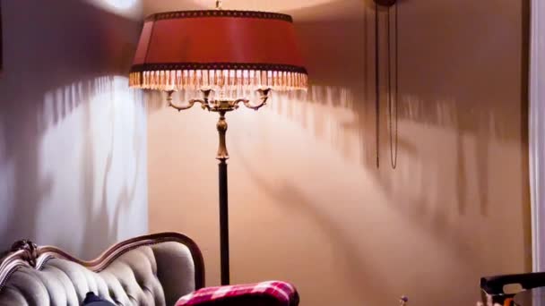 Decoração Vintage Lâmpada Assoalho Com Abajur Bonito — Vídeo de Stock