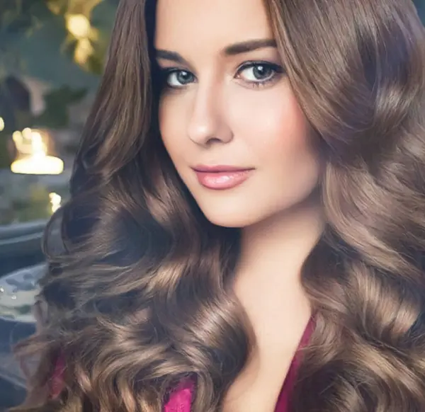 Beautiful Woman Curly Volume Hairstyle Long Luxurious Hair Beauty Make Stock Image