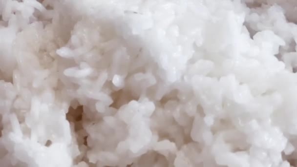 Vapor Arroz Cozido Branco Cozinhar Alimentos Ingrediente Receita Vídeo Câmera — Vídeo de Stock