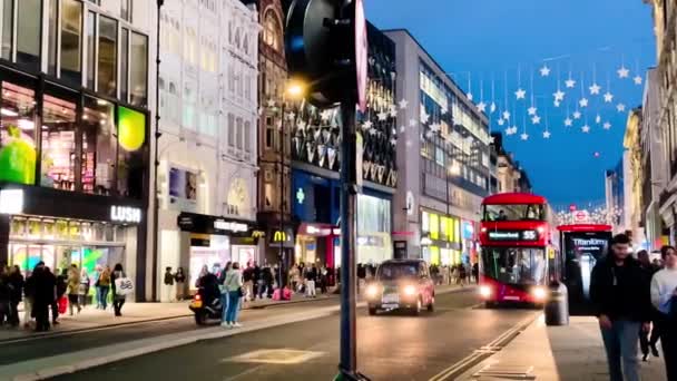 Londen Verenigd Koninkrijk Rond Oktober 2023 Oxford Street Avond Met — Stockvideo