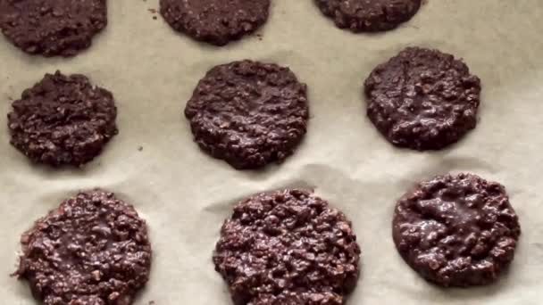 Cuocere Biscotti Dolci Avena Cioccolato Forno Ricetta Del Cibo Fatto — Video Stock