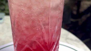 Şampanyalı soğuk çilekli mojito, taze naneli garnitür ve ezilmiş buz, sıcak bir öğleden sonra Londra 'da ağır çekim servis edilir.
