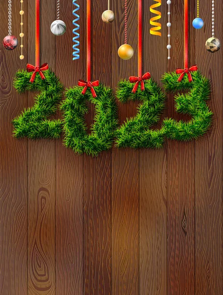 Neujahr 2023 Aus Zweigen Wie Weihnachtsschmuck Weihnachten Holz Hintergrund Mit — Stockvektor