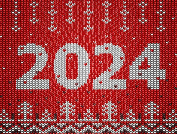 Картка Нового 2024 Року Язаною Текстурою Фрагмент Різдвяного Джемпера 2024 — стоковий вектор