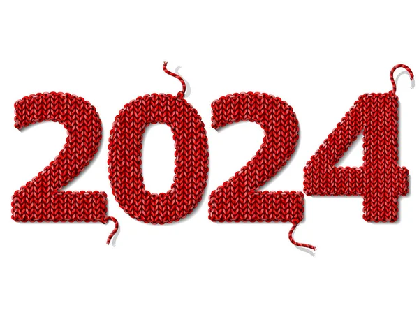 Новий 2024 Рік Язаної Тканини Ізольовано Білому Тлі Фрагменти Язання — стоковий вектор