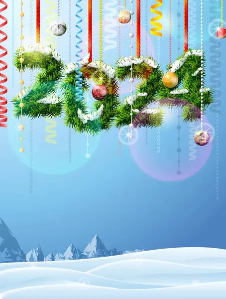 New Year 2024 Twigs Christmas Ornament Winter Landscape Copy Space — Stock Vector