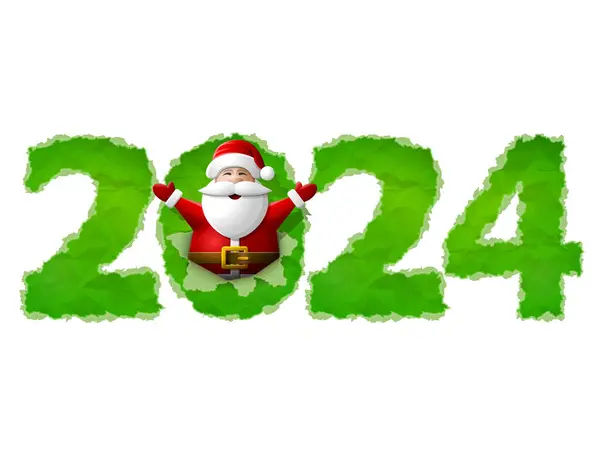 白い背景に隔離された粉砕された紙の新年2024年 サンタクロースは手を挙げて紙に穴を開けている 新しい年の日のためのベクトルイメージ クリスマス 冬の休日 新しい年 シルベスター ストックベクター