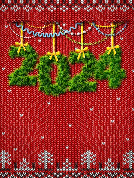 クリスマスの飾りとしてのツイッグ2024の新年 コピースペースと装飾が施されたクリスマス編みの背景 新年のためのベクトルイラスト クリスマス 冬の休日 新しい年 シルベスター ロイヤリティフリーのストックイラスト