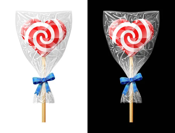 Heart Shaped Candy Stick Plastic Wrapper Bow Festive Wrapped Red Vector Graphics
