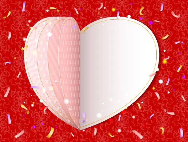 Kalp Şeklinde Sevgililer Günü Tebrik Kartı Fotokopi Alanı Etrafında Konfeti Telifsiz Stok Vektörler