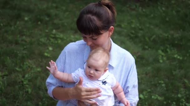 Maman Tient Petite Fille Dans Ses Bras Famille Dans Parc — Video