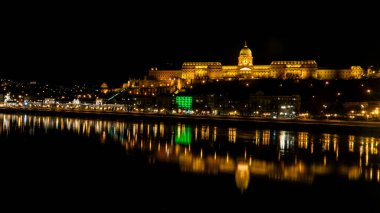 Night Shot of The Hungarian Royal Palace and the Danube river. Taken from the Chain Bridge. clipart