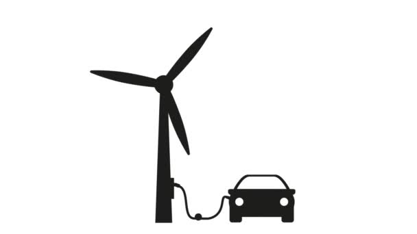 Анимация Процесса Зарядки Автомобиля Подключенного Ветряной Турбине Ветроэлектростанция — стоковое видео