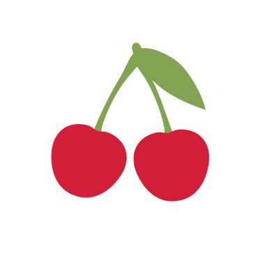 İki kiraz ikonu, minimal düz tasarım, yeşil saplı kırmızı meyve