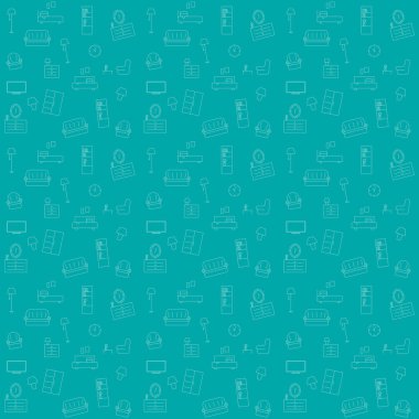 Kusursuz turkuaz iç desen, bir koltuk, bir lamba, raflı bir gardırop, bir yatak, bir kanepe, bir televizyon, bir komodin ve ince çizgilerle yapılmış diğer mobilyalardan oluşuyor..