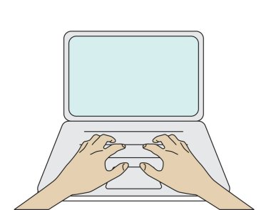 bir dizüstü bilgisayarda çalışan insan eli