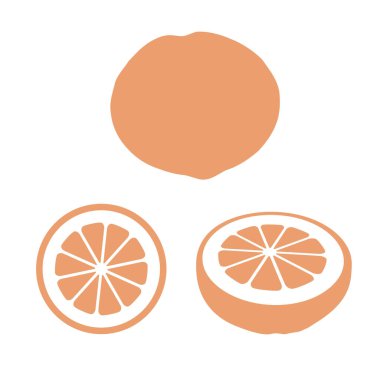 Farklı varyasyonlarda greyfurt simgeleri: bütün, yarım ve dilimle.