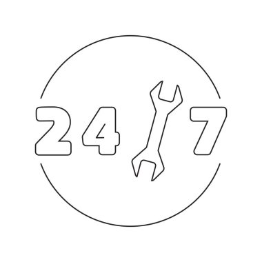 İnce çizgilerden yapılmış 24 saatlik tamir ya da servisin sembolü. 24 ve 7 numaralar arasında geçiş yap.