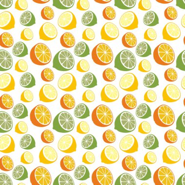 Limon, kireç ve turuncu yarı doğal renklerde kusursuz turunçgil deseni.