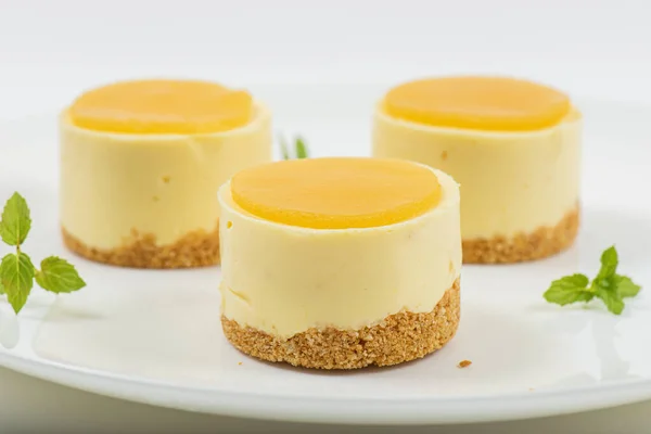 Creamy Petite Mango Cheesecake Mango Jelly Wholewheat Biscuit Crumb Base Stock Image