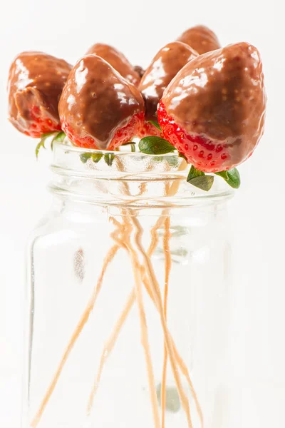 Leckeres Schokoladenfondue Und Frische Erdbeeren — Stockfoto