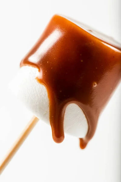 Fondue Chocolate Delicioso Marshmallow Branco Macio — Fotografia de Stock