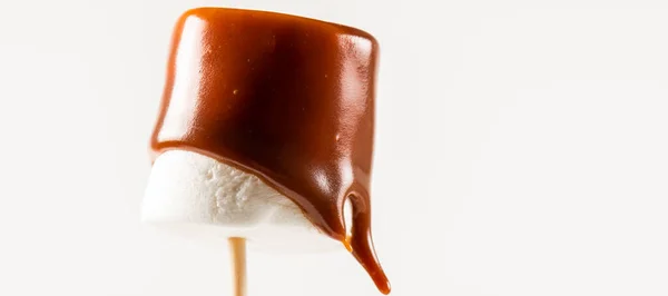 Lahodné Čokoládové Fondue Jemný Bílý Marshmallow — Stock fotografie