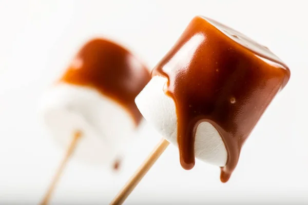 Köstliches Schokoladenfondue Und Weicher Weißer Eibisch — Stockfoto