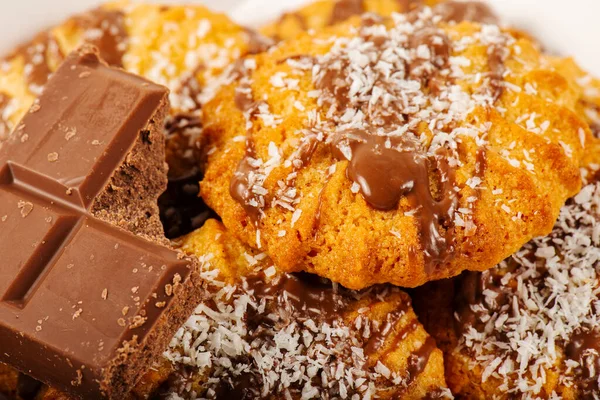 Свежеиспечённое Печенье Snickerdoodle Шоколадом Измельчённым Кокосом — стоковое фото