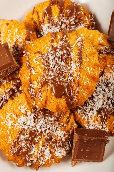 Свежеиспечённое Печенье Snickerdoodle Шоколадом Измельчённым Кокосом — стоковое фото