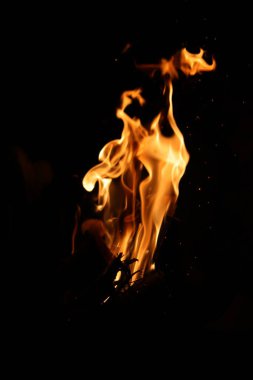 Siyah arka planda yangın alevleri. Siyah arkaplanda izole edilmiş alevlerin kapatılması