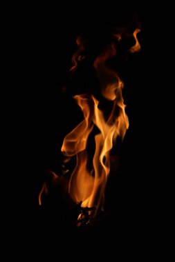 Siyah arka planda yangın alevleri. Siyah arkaplanda izole edilmiş alevlerin kapatılması