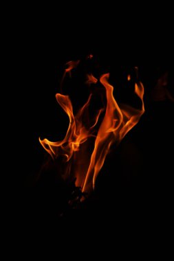 Siyah arka planda yangın alevleri. Siyah arkaplanda izole edilmiş alevlerin kapatılması