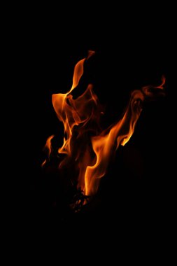 Siyah arka planda yangın alevleri. Siyah arkaplanda izole edilmiş alevlerin kapatılması