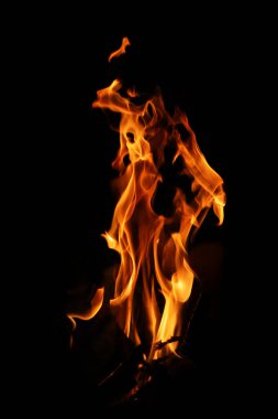 Siyah arka planda yangın alevleri. Siyah arkaplanda izole edilmiş alevlerin kapatılması